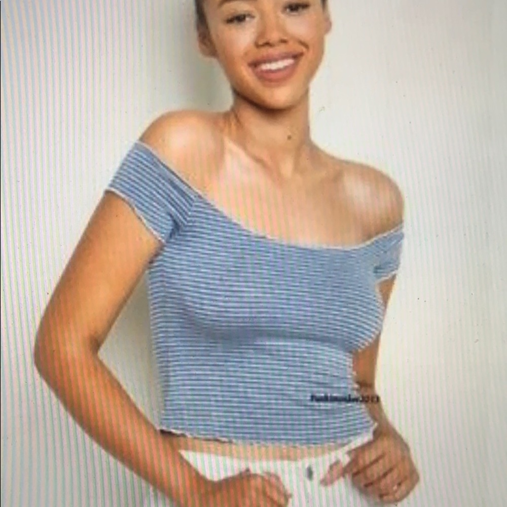 Brandy Melville Blue Off the Shoulder Crop Top